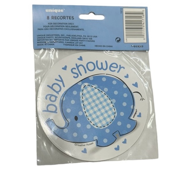 8 baby shower cutout decorations. Blue and white colored, new in packaging! - Picture 3 of 3